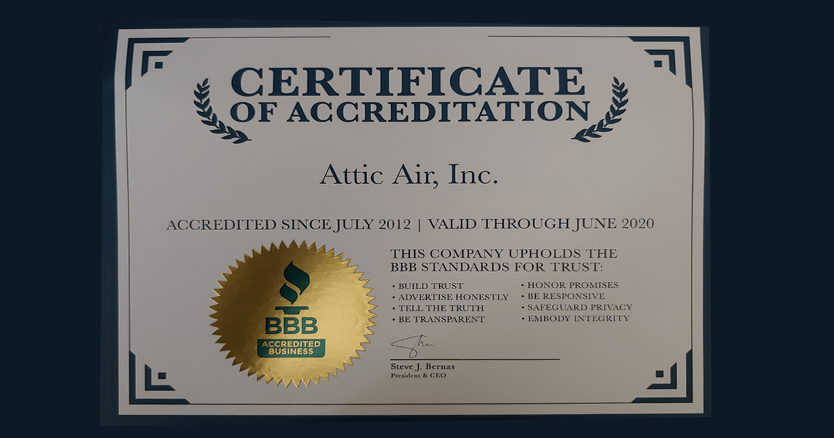 BBB Certificate for Attic Air