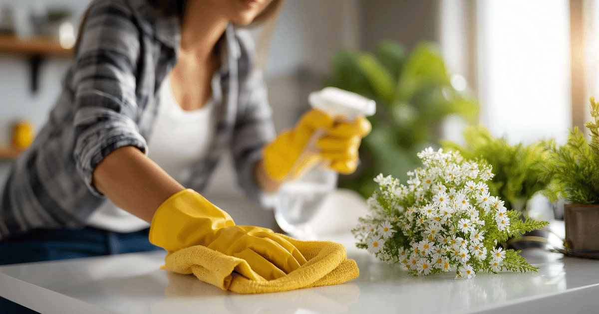 spring attic inspections image of homeowner cleaning.