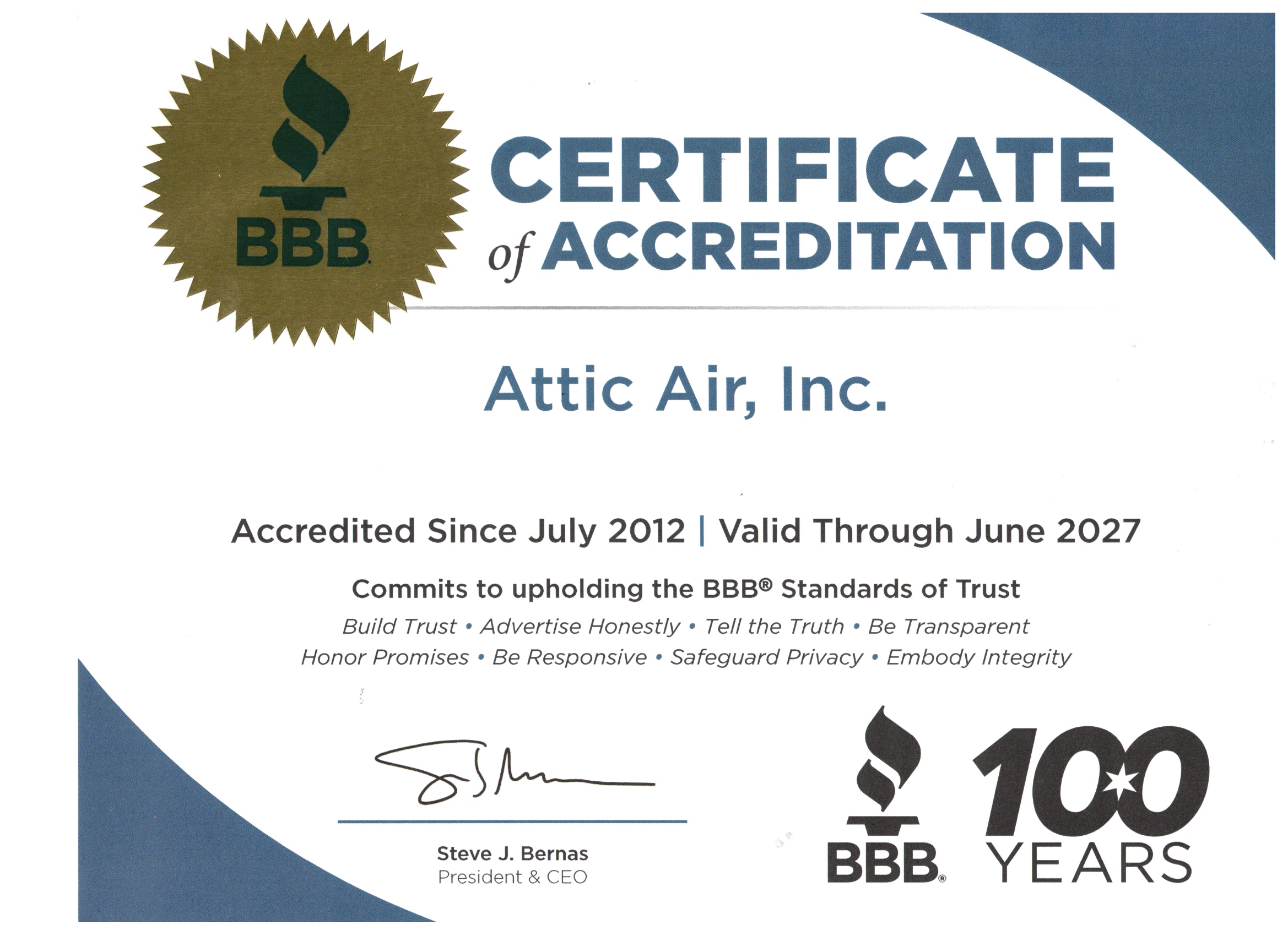 BBB Certificate of Accreditation image